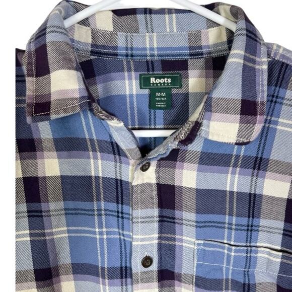 Roots Canada Blue Plaid Light Flannel Button Down Size M - Picture 7 of 10